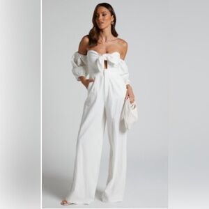 Showpo cream strapless jumpsuit